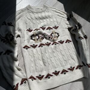 Chunky Cable Knit 70s Cozy Acrylic Sweater NWOT Duck Size MT Mens Silton